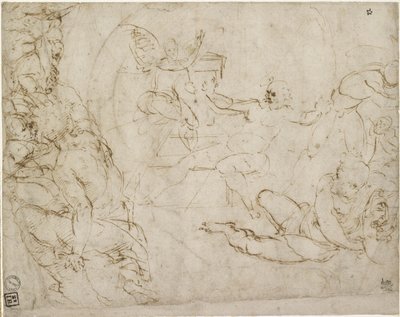 Recto: Ontwerp voor het onderste Deel van een Compositie van de Opstanding door Raffaello Sanzio Raphael